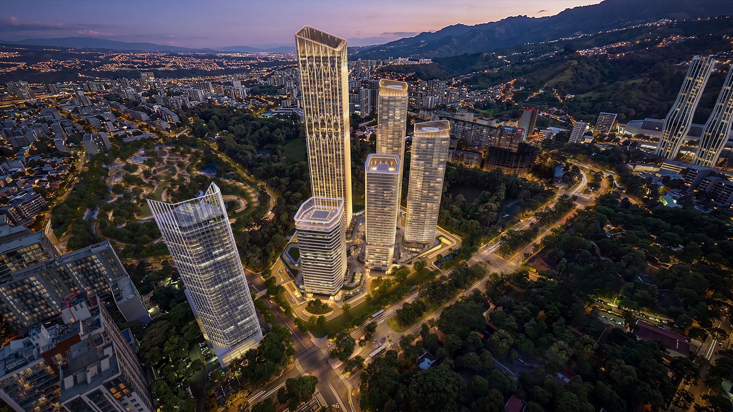 Trump Tower Tbilisi and its planned district at dusk
